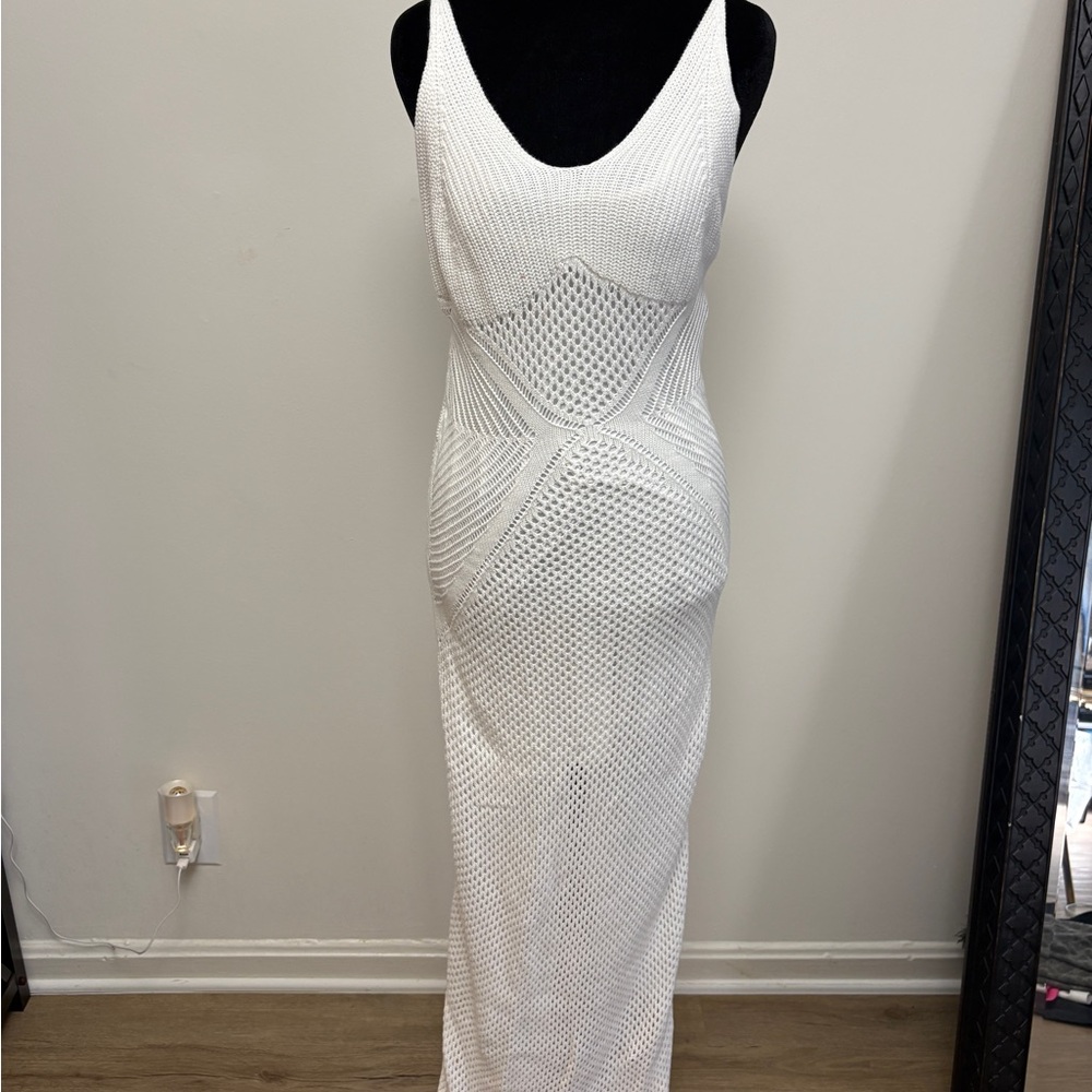 White Crochet Maxi Dress - Sleeveless Beach Coverup